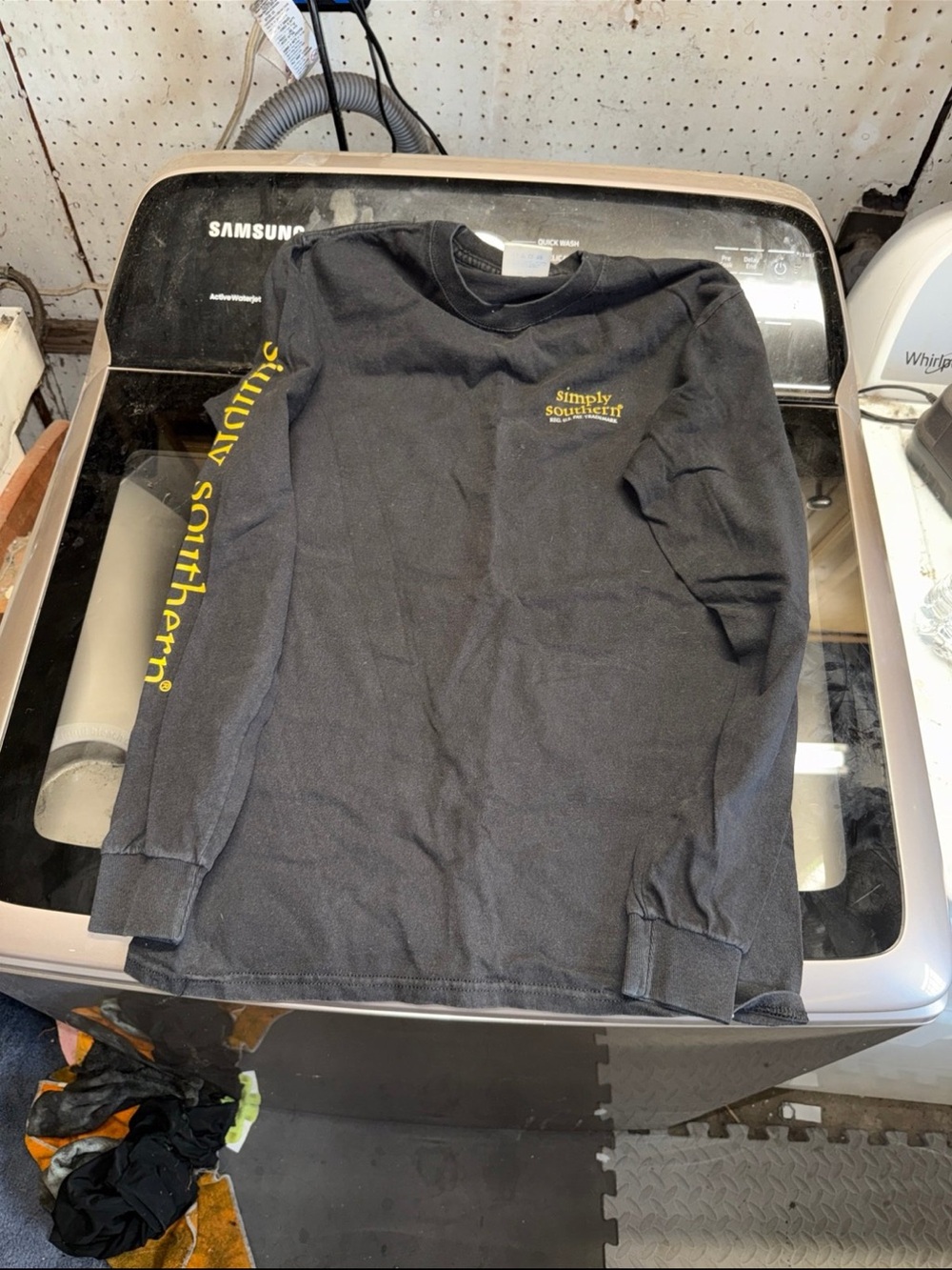 Simply Southern Black Long Sleeve Tee with Yellow Chest Logo